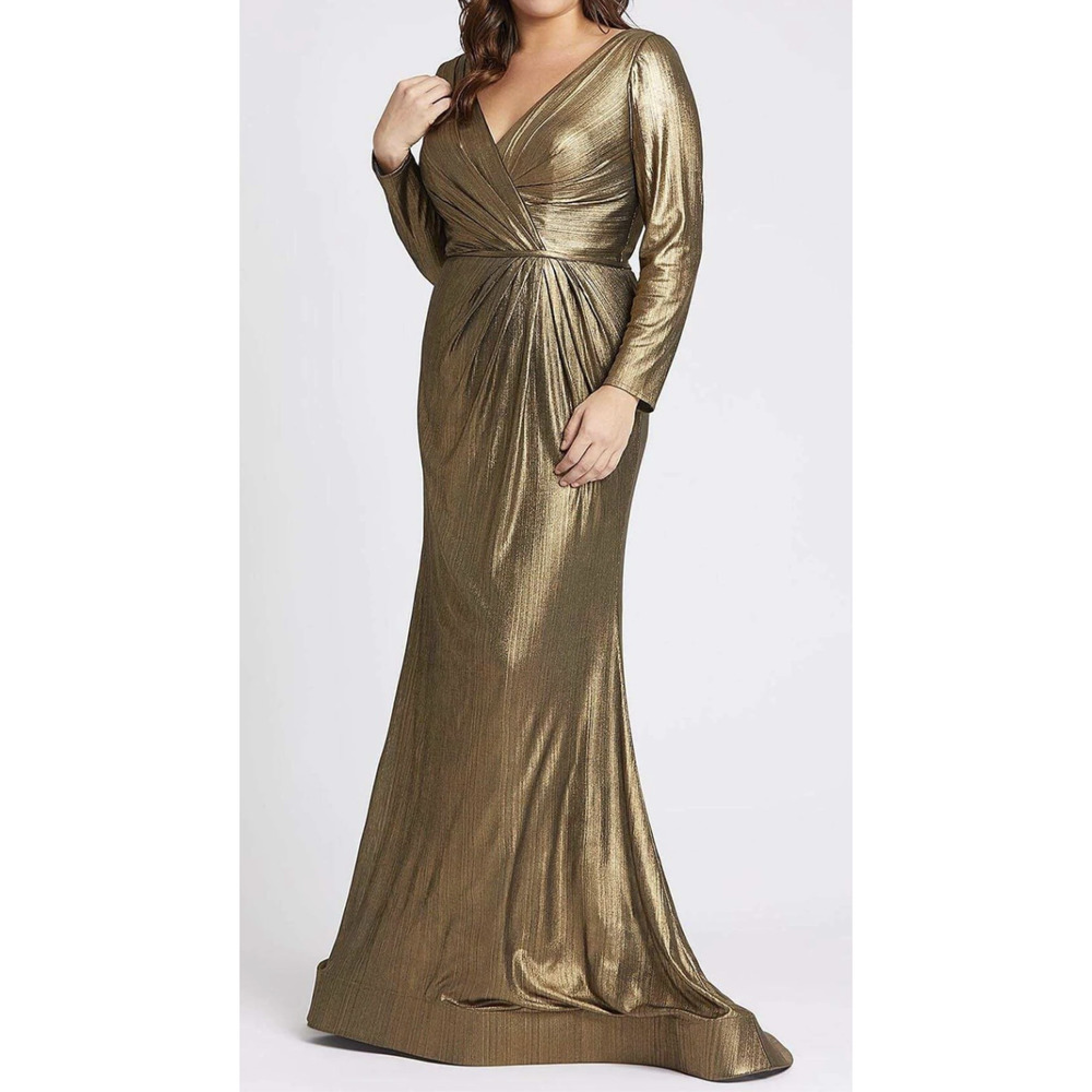 MAC DUGGAL LONG SLEEVES LONG DRESS IN METALLIC GOLD SZ 22 W
